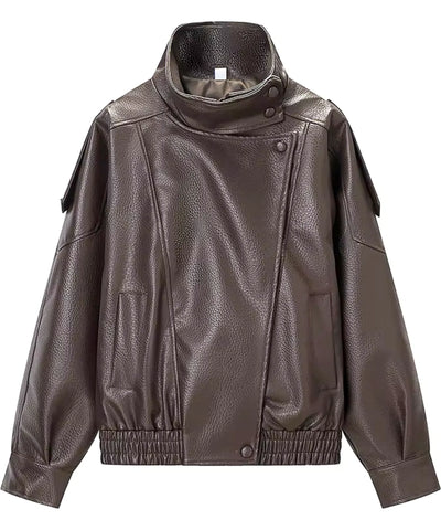 Comprar jaqueta de couro feminino oversized biker gola alta motoqueira em promoçãoZARA