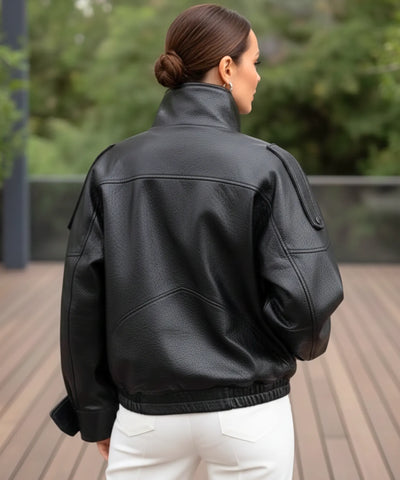 Comprar jaqueta de couro feminino oversized biker gola alta motoqueira em promoçãoZARA