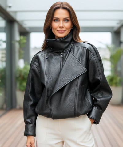 Comprar jaqueta de couro feminino oversized biker gola alta motoqueira em promoçãoZARA