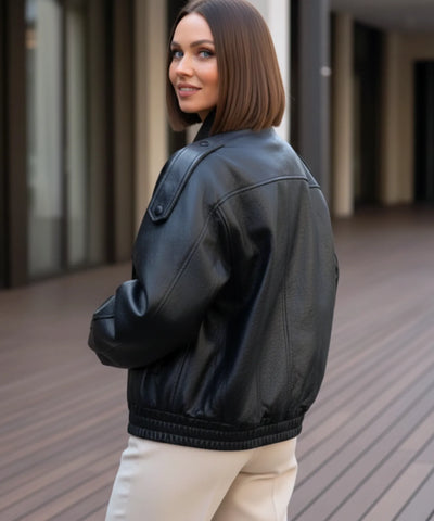 Comprar jaqueta de couro feminino oversized biker gola alta motoqueira em promoçãoZARA