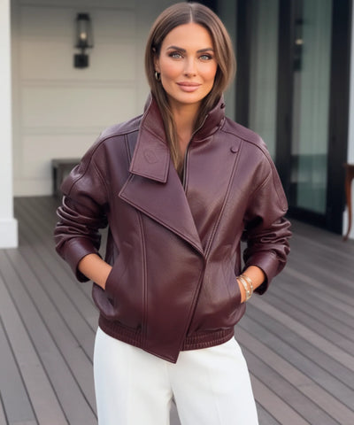 Comprar jaqueta de couro feminino oversized biker gola alta motoqueira em promoçãoZARA