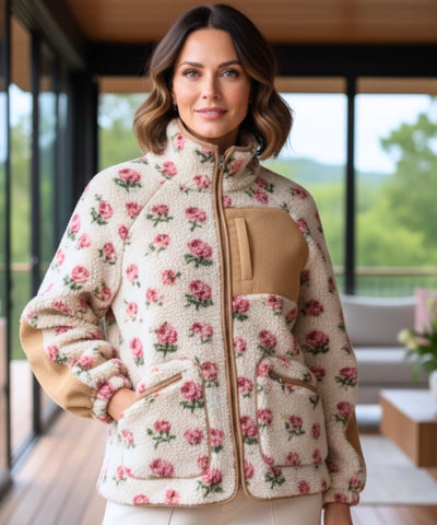 Comprar jaqueta feminina fleece pelúcia floral oversized gola alta inverno promoção ZARA