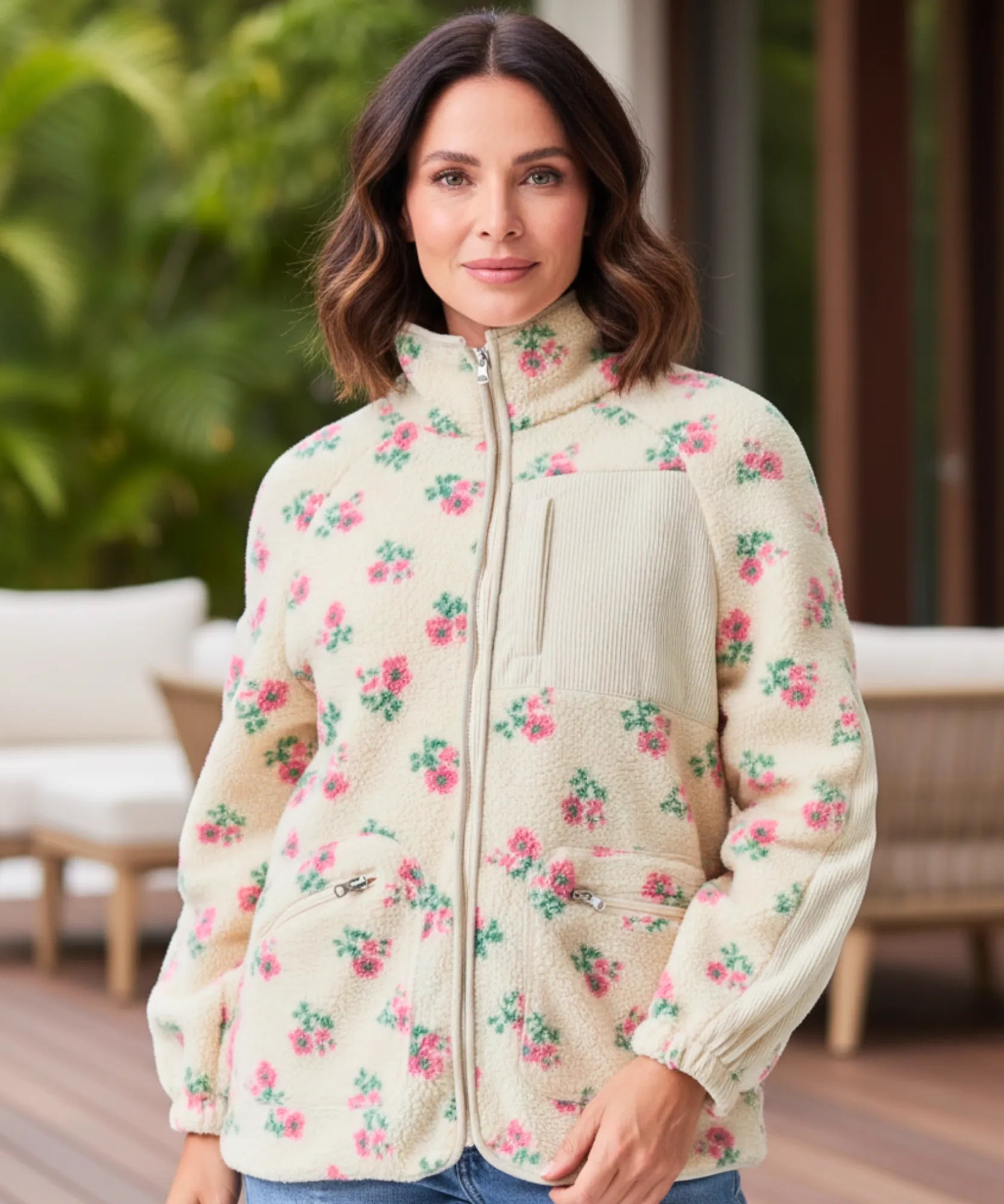 Comprar jaqueta feminina fleece pelúcia floral oversized gola alta inverno promoção ZARA