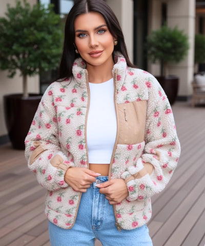 Comprar jaqueta feminina fleece pelúcia floral oversized gola alta inverno promoção ZARA