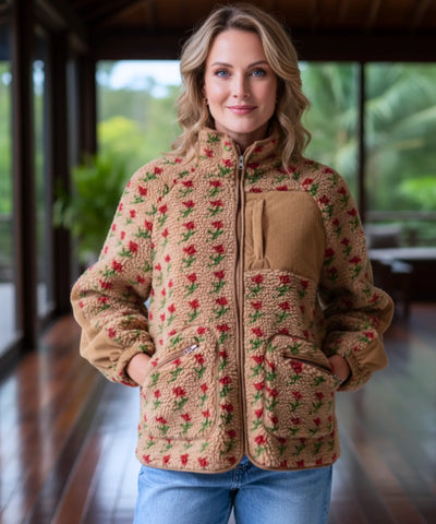 Comprar jaqueta feminina fleece pelúcia floral oversized gola alta inverno promoção ZARA