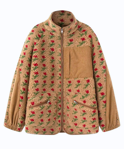 Comprar jaqueta feminina fleece pelúcia floral oversized gola alta inverno promoção ZARA