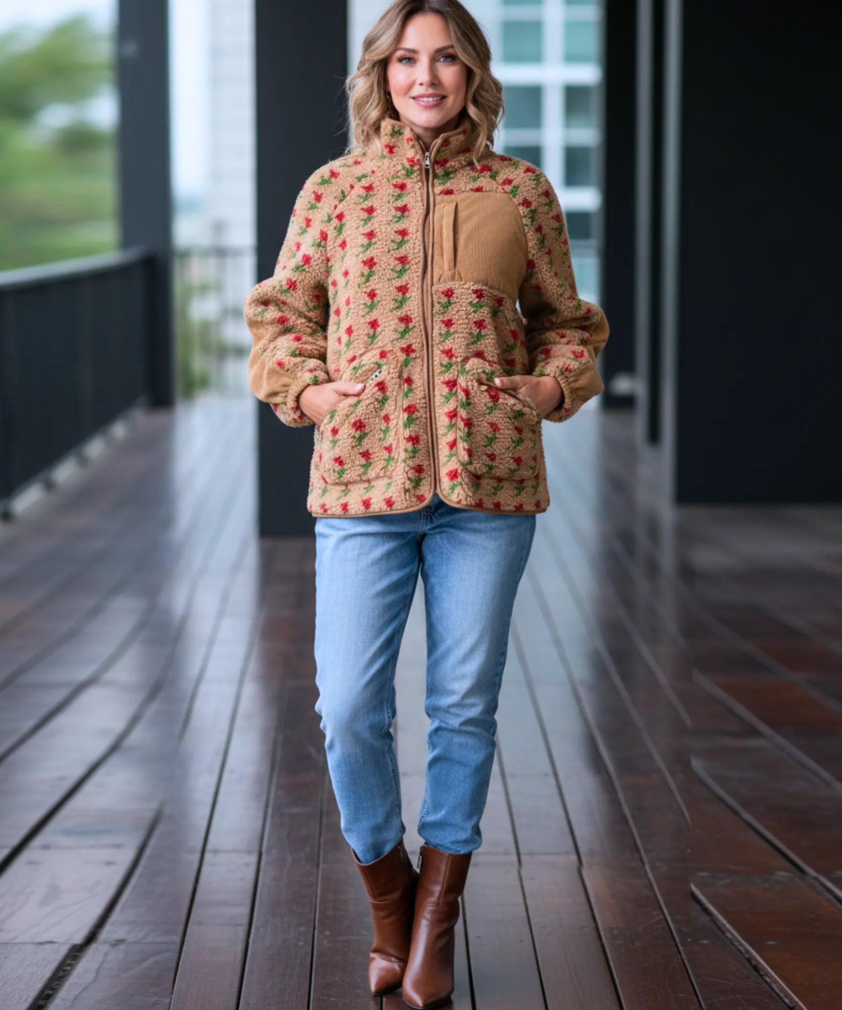 Comprar jaqueta feminina fleece pelúcia floral oversized gola alta inverno promoção ZARA