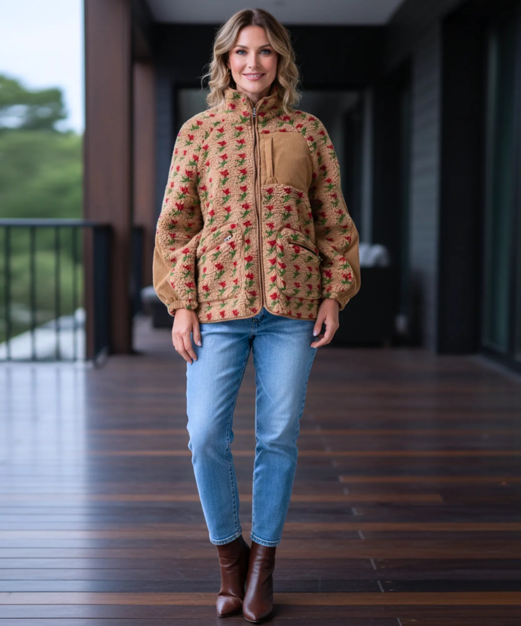 Comprar jaqueta feminina fleece pelúcia floral oversized gola alta inverno promoção ZARA