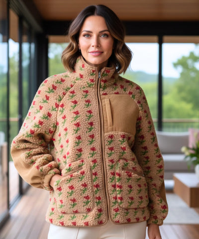 Comprar jaqueta feminina fleece pelúcia floral oversized gola alta inverno promoção ZARA