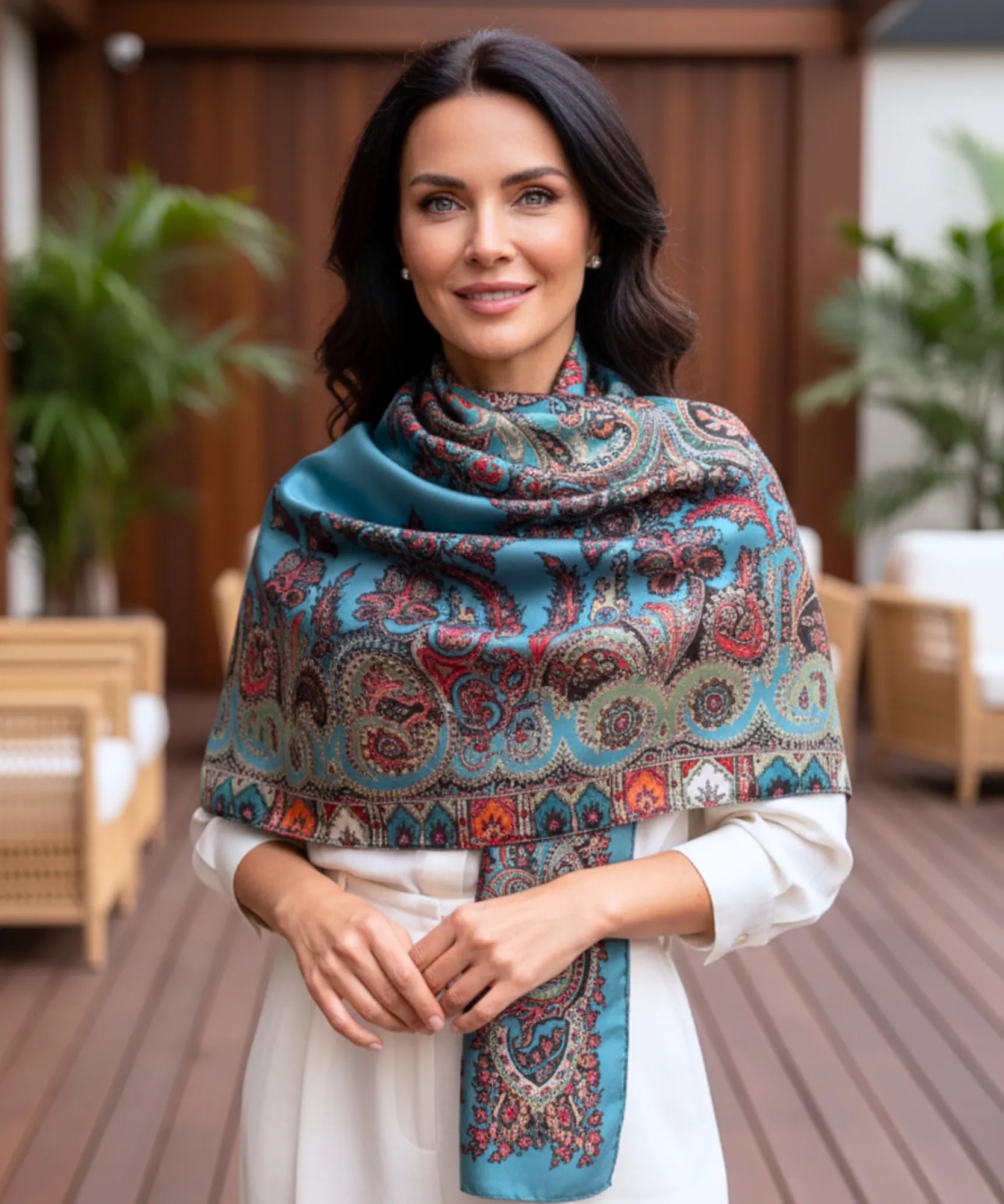 Comprar lenço de seda feminino estampado elegante macio echarpe de pescoço para o dia a dia e festas barato ANELLIMN