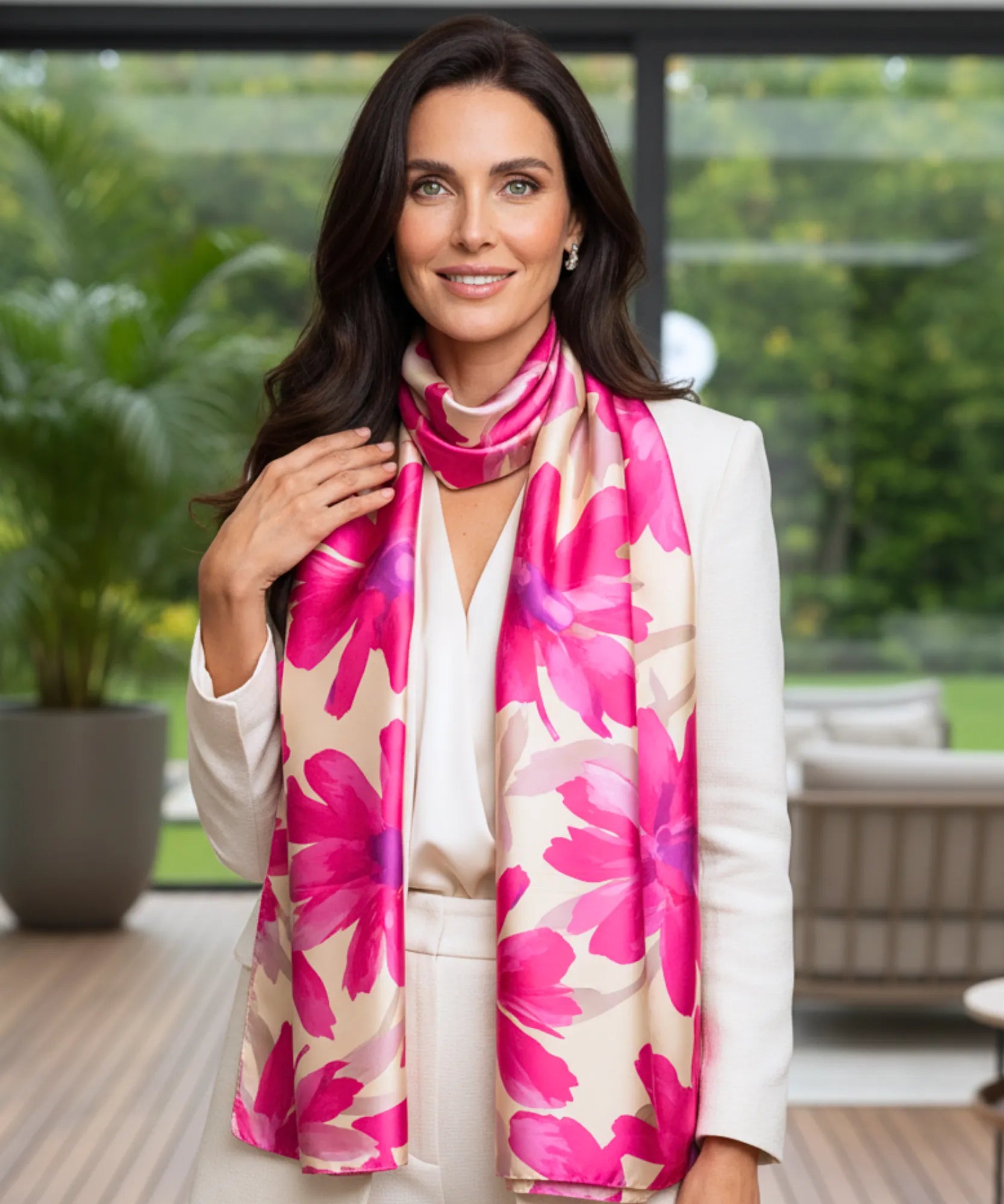 Comprar lenço de seda feminino estampado elegante macio echarpe de pescoço para o dia a dia e festas barato ANELLIMN