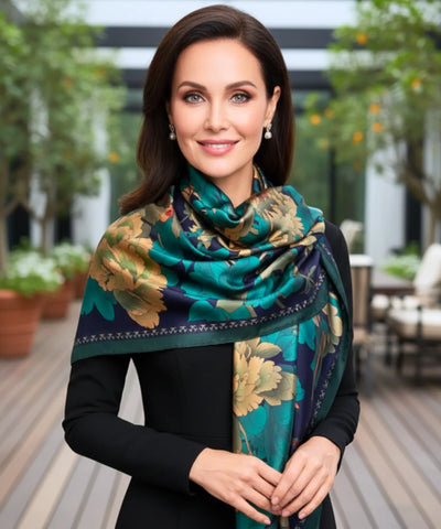 Comprar lenço de seda feminino estampado elegante macio echarpe de pescoço para o dia a dia e festas barato ANELLIMN