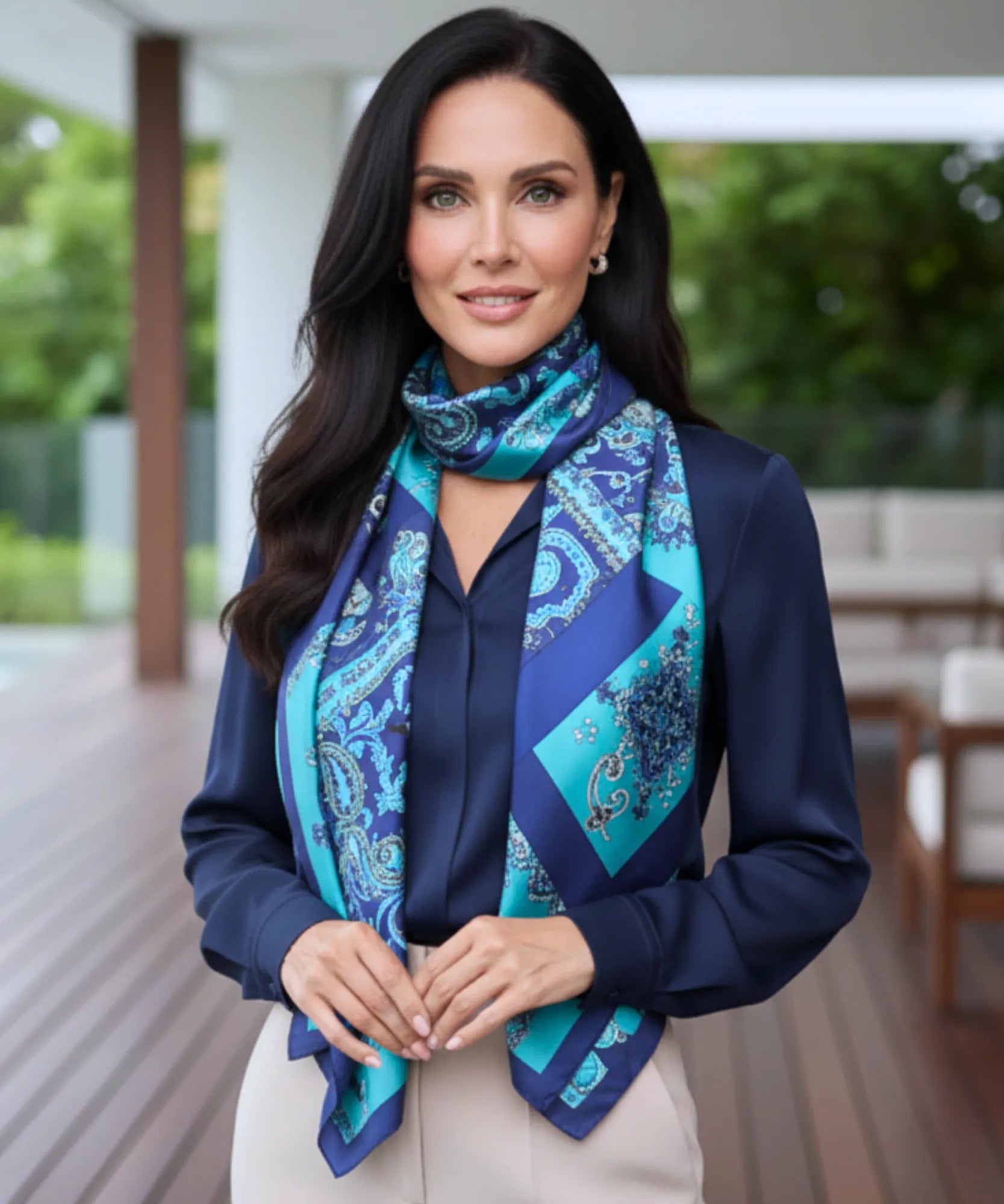 Comprar lenço de seda feminino estampado elegante macio echarpe de pescoço para o dia a dia e festas barato ANELLIMN
