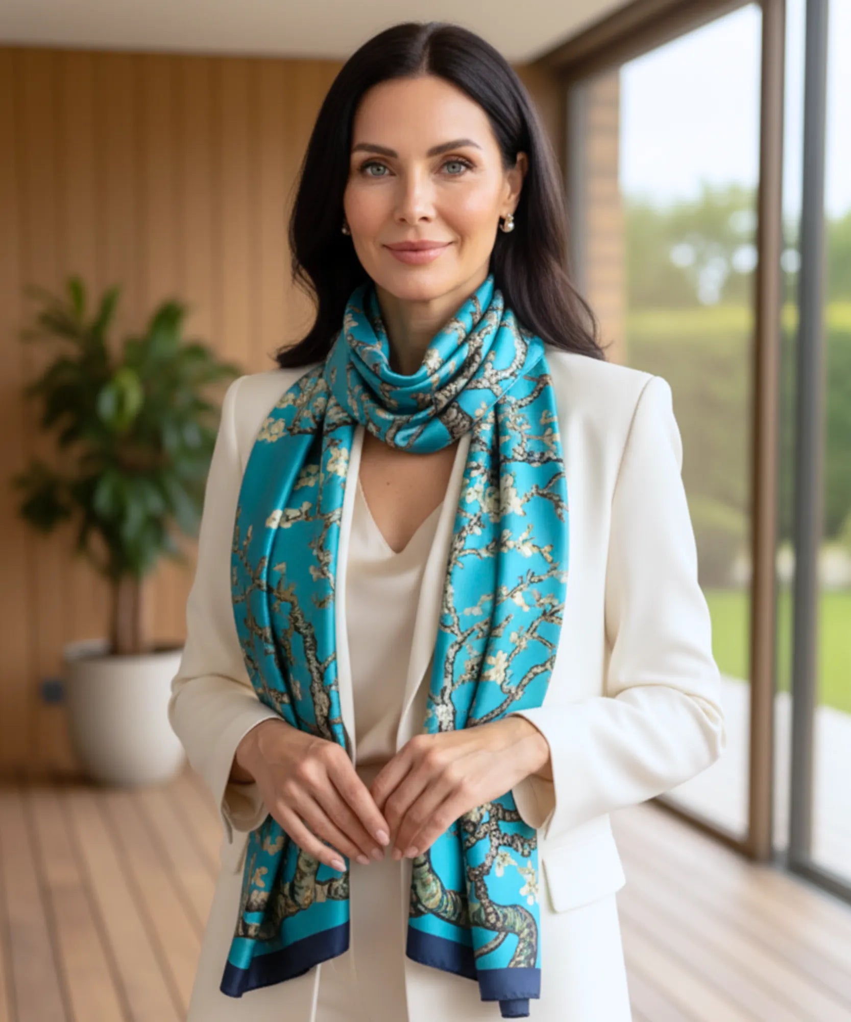 Comprar lenço de seda feminino estampado elegante macio echarpe de pescoço para o dia a dia e festas barato ANELLIMN