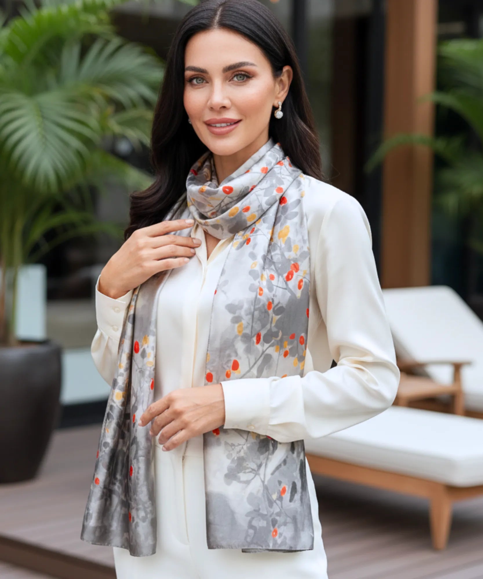 Comprar lenço de seda feminino estampado elegante macio echarpe de pescoço para o dia a dia e festas barato ANELLIMN