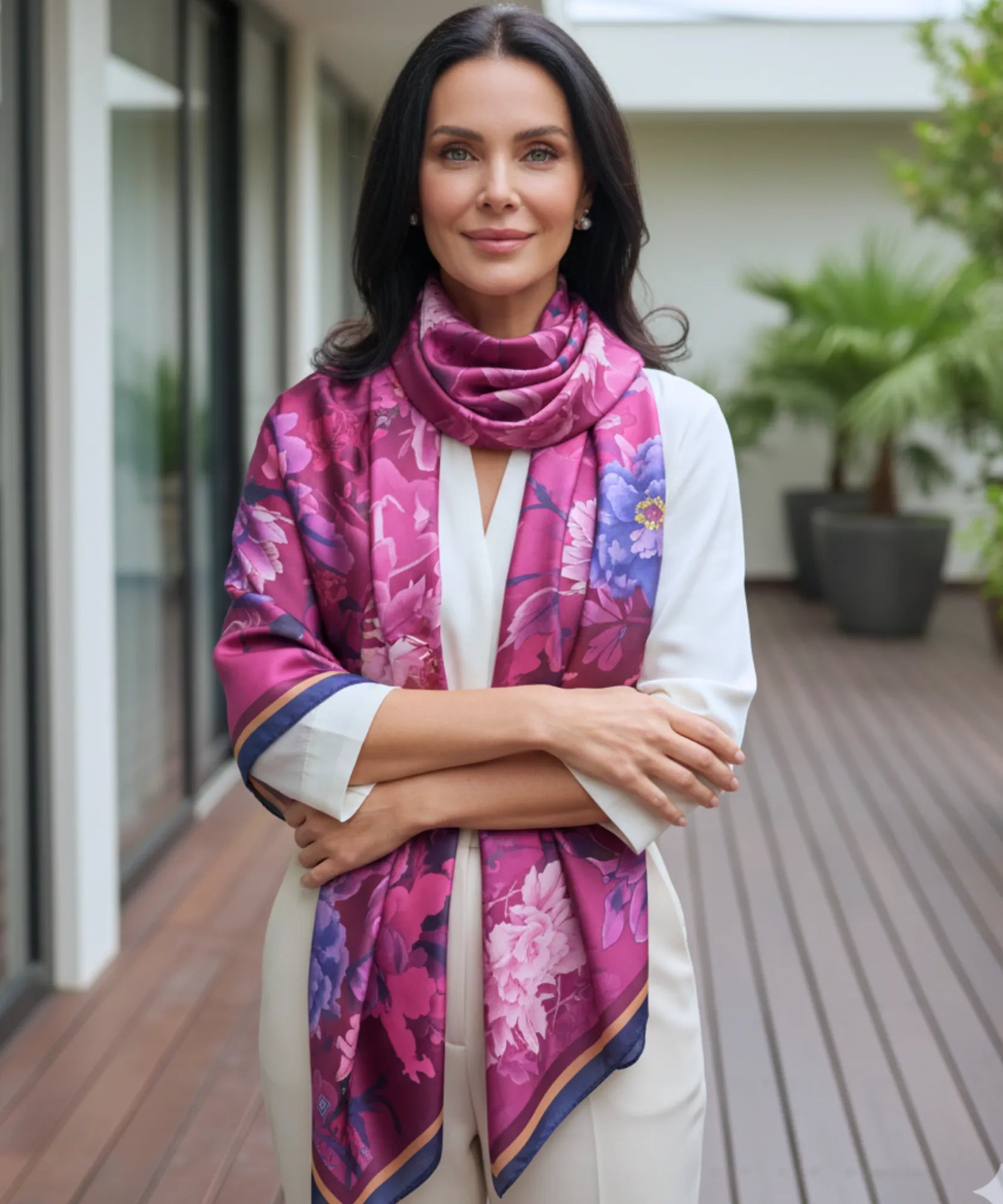 Comprar lenço de seda feminino estampado elegante macio echarpe de pescoço para o dia a dia e festas barato ANELLIMN