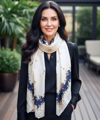 Comprar lenço de seda feminino estampado elegante macio echarpe de pescoço para o dia a dia e festas barato ANELLIMN
