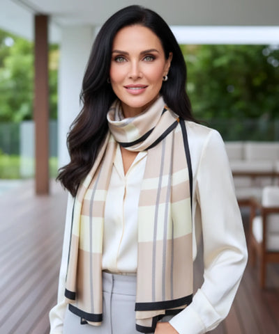 Comprar lenço de seda feminino estampado elegante macio echarpe de pescoço para o dia a dia e festas barato ANELLIMN