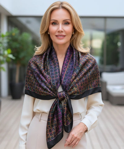 Comprar lenço de seda feminino estampado elegante macio echarpe de pescoço para o dia a dia e festas barato ANELLIMN