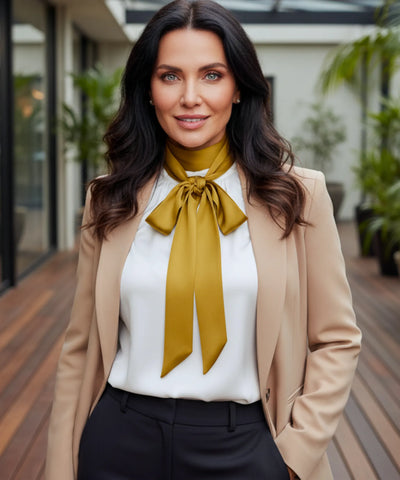 Comprar lenço feminino de cetim fita longa slim laço no pescoço acetinado elegante barato ANELLIMN
