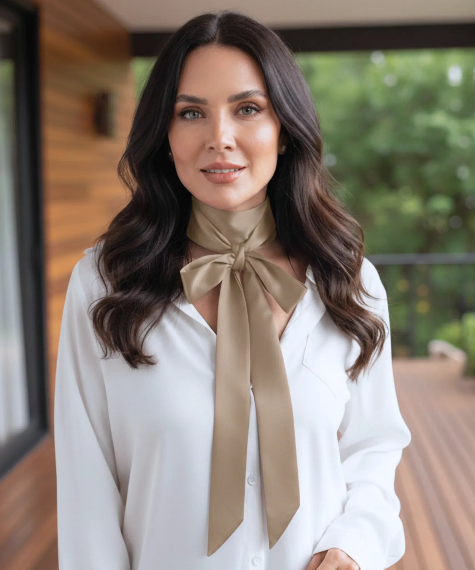 Comprar lenço feminino de cetim fita longa slim laço no pescoço acetinado elegante barato ANELLIMN