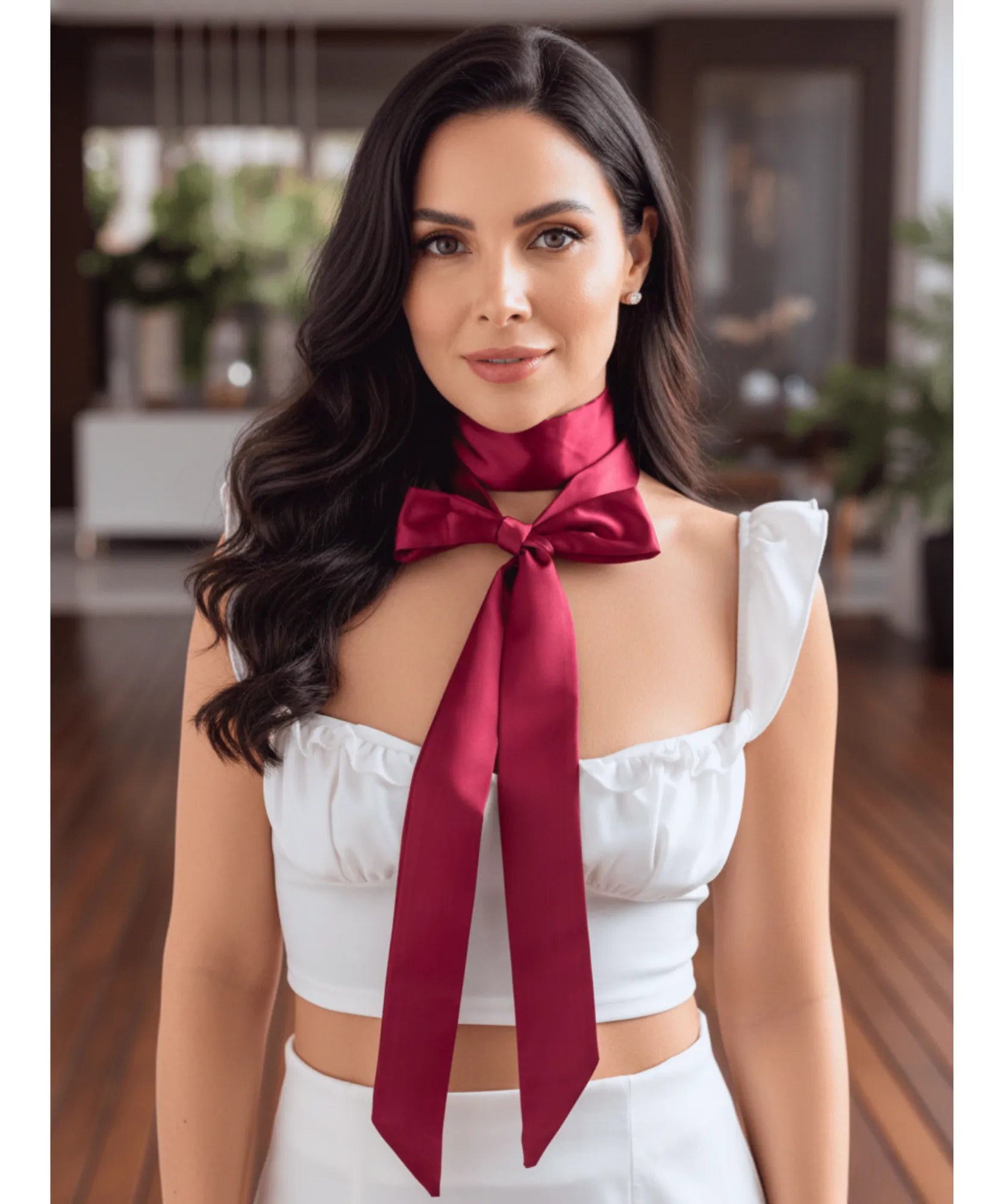 Comprar lenço feminino de cetim fita longa slim laço no pescoço acetinado elegante barato ANELLIMN