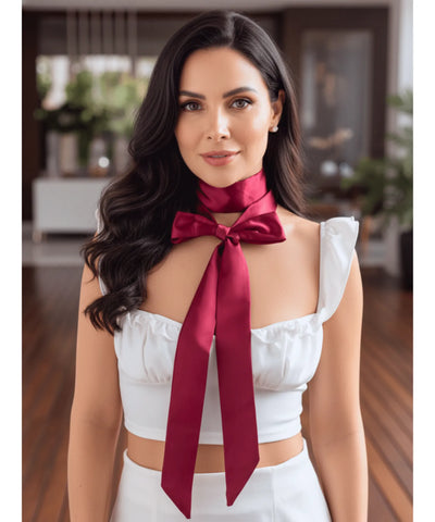 Comprar lenço feminino de cetim fita longa slim laço no pescoço acetinado elegante barato ANELLIMN