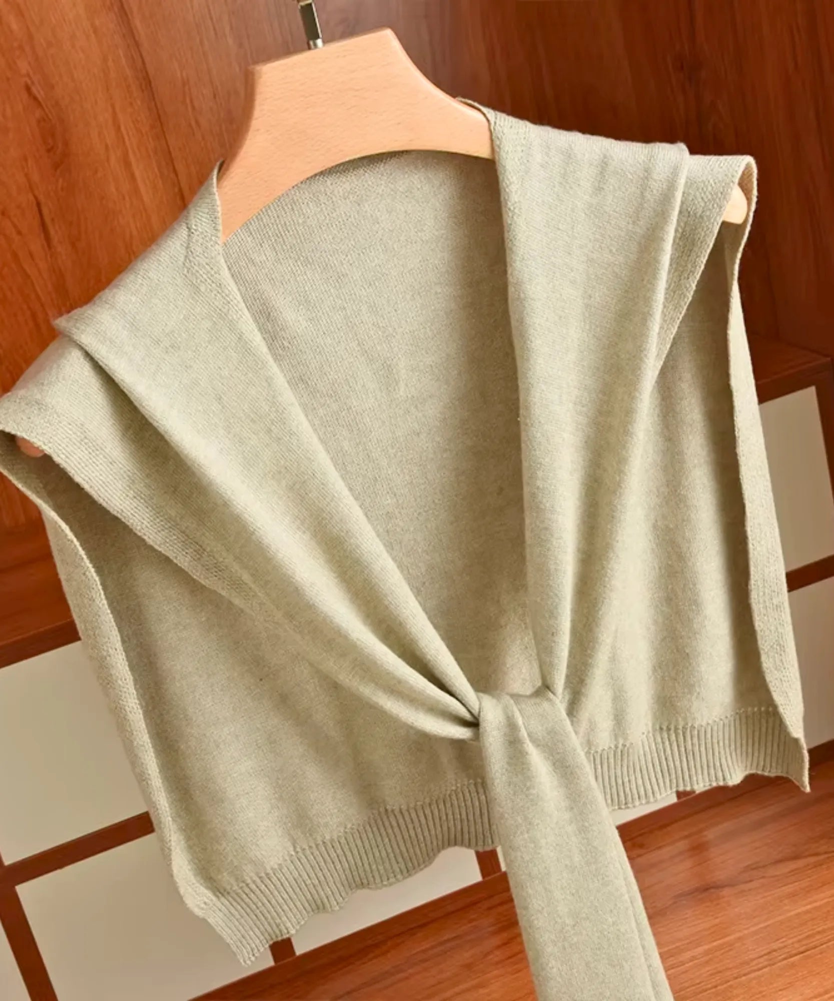 Comprar poncho feminino de tricô com mangas e amarração frontal malha macia inverno barato ANELLIMN