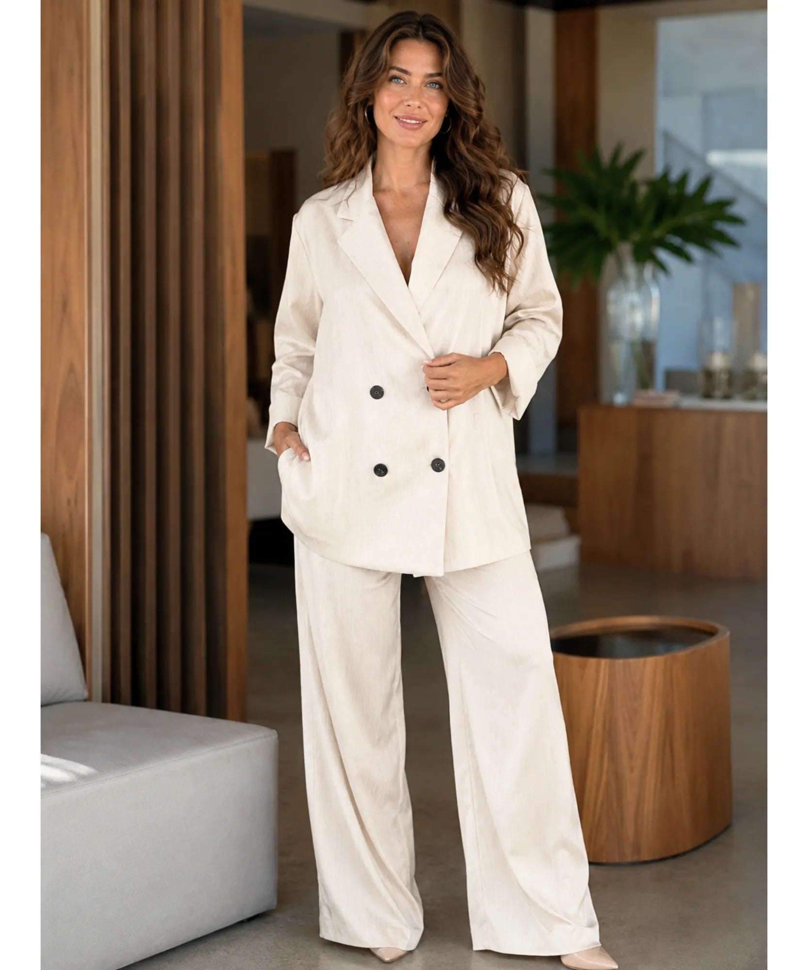 Comprar conjunto alfaiataria feminino blazer calça premium preto modelagem elegante escritório barato ou em promoção ANELLIMN