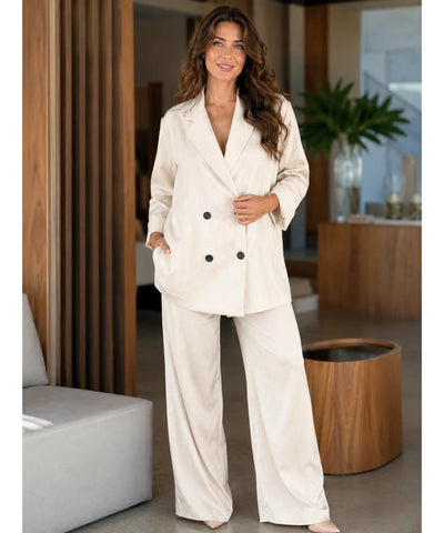 Comprar conjunto alfaiataria feminino blazer calça premium preto modelagem elegante escritório barato ou em promoção ANELLIMN
