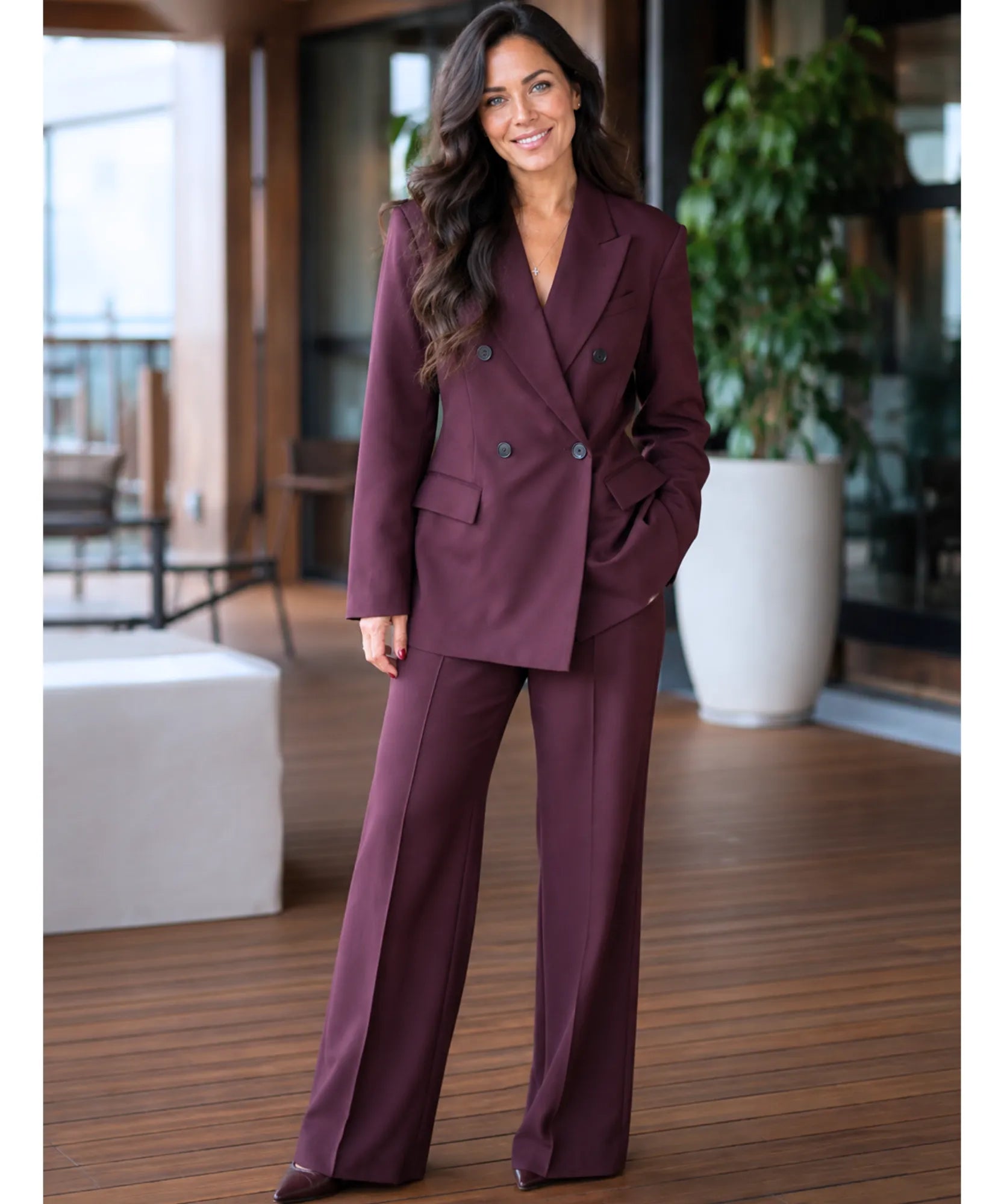 Comprar conjunto alfaiataria feminino blazer calça social executivo elegante bordô escritório promoção ZARA
