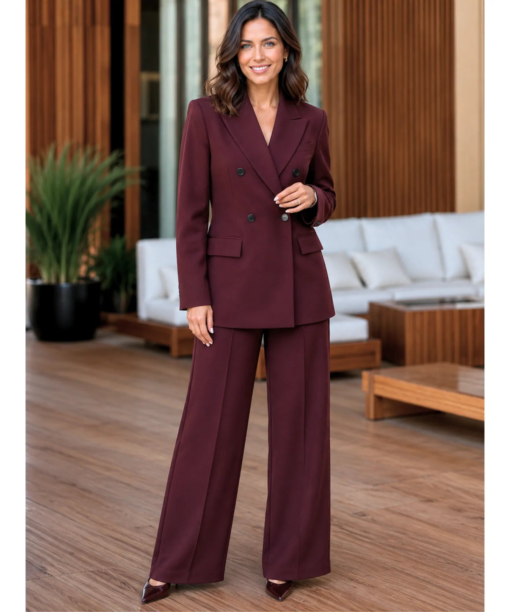 Comprar conjunto alfaiataria feminino blazer calça social executivo elegante bordô escritório promoção ZARA