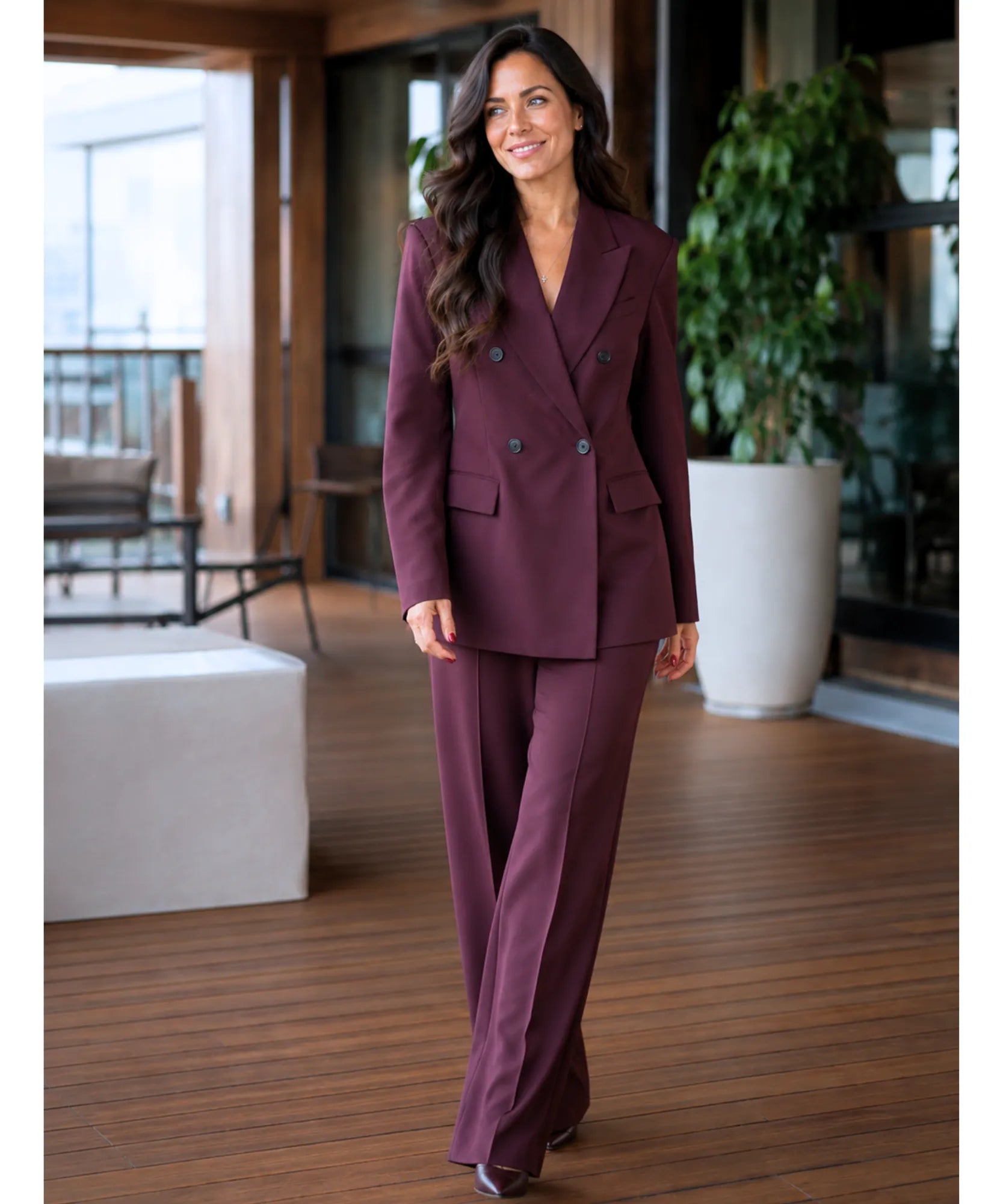 Comprar conjunto alfaiataria feminino blazer calça social executivo elegante bordô escritório promoção ZARA