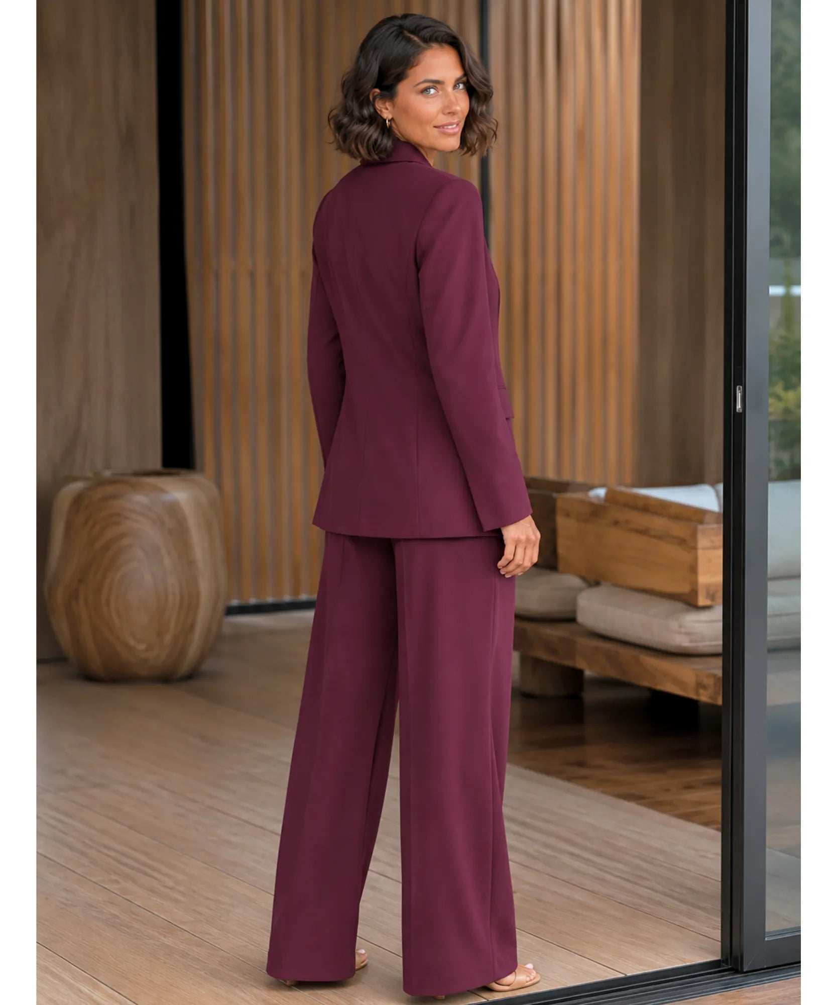Comprar conjunto alfaiataria feminino blazer calça social executivo elegante bordô escritório promoção ZARA