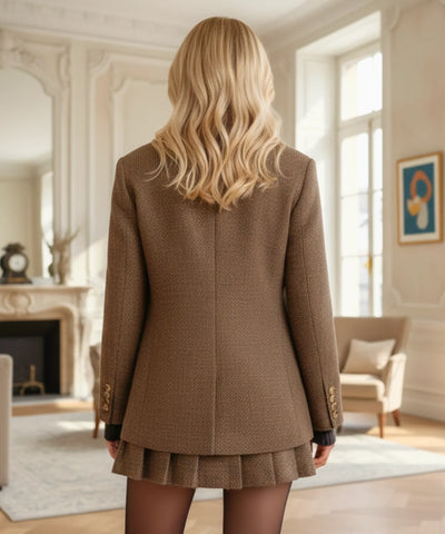 Comprar Conjunto alfaiataria feminino twaeed xadrez com blazer estruturado e saia midi, elegância executiva e sofisticação atemporal em promoção ZARA
