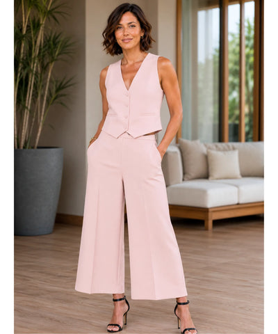 Comprar conjunto feminino alfaiataria com colete e calça pantalona elegante para trabalho e reuniões ANELLIMN