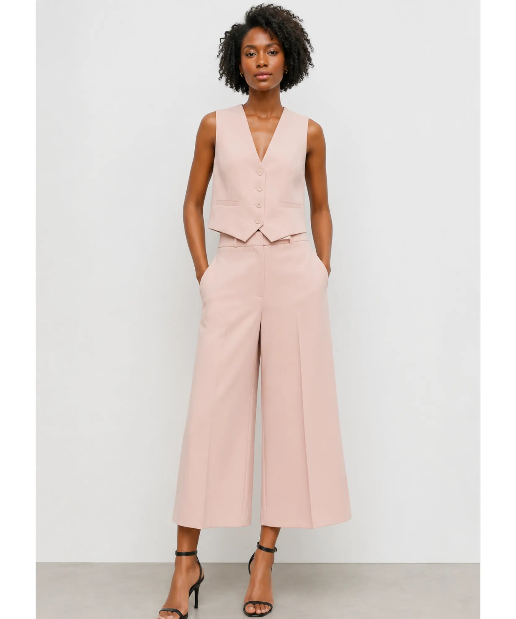 Comprar conjunto feminino alfaiataria com colete e calça pantalona elegante para trabalho e reuniões ANELLIMN