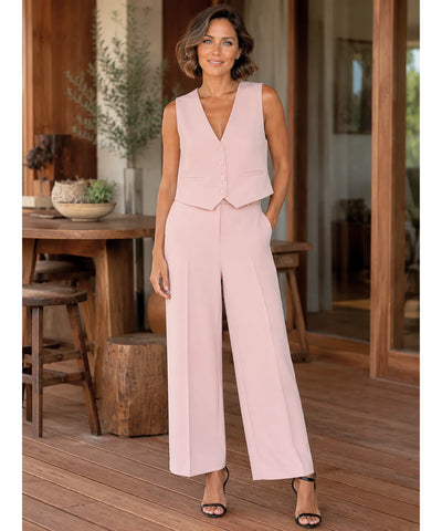 Comprar conjunto feminino alfaiataria com colete e calça pantalona elegante para trabalho e reuniões ANELLIMN