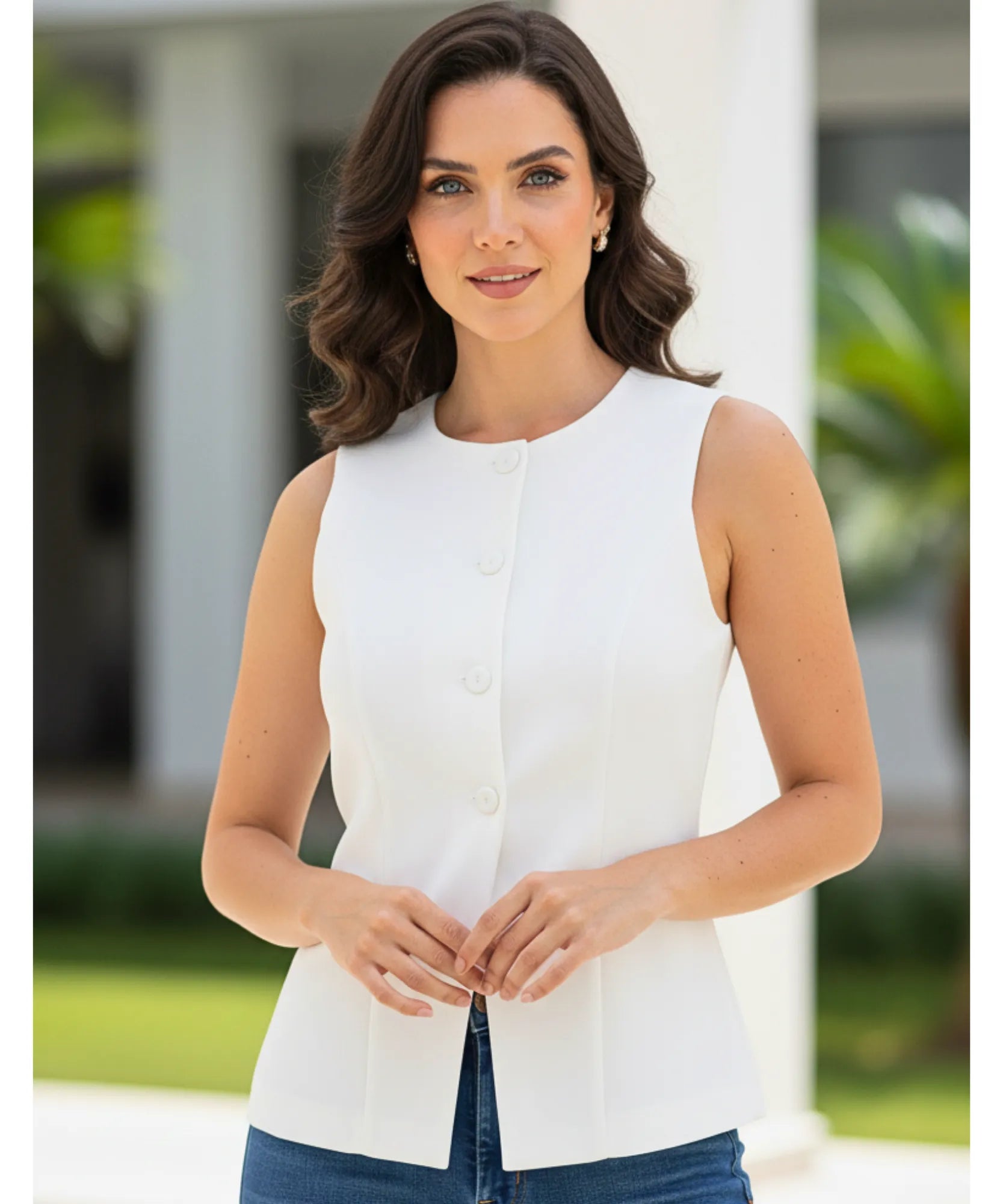 Comprar conjunto alfaiataria feminino colete short verde tecido premium modelagem estruturada casual elegante em promoção ZARA

