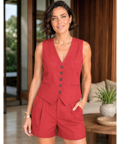 Comprar Conjunto Feminino Alfaiataria Colete e Short Linho para looks casuais ou ambiente profissional em promoção ANELLIMN
