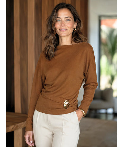 Comprar conjunto alfaiataria feminino elegante crepe blusa ombro caído calça pantalona wide leg em promoção ANELLIMN