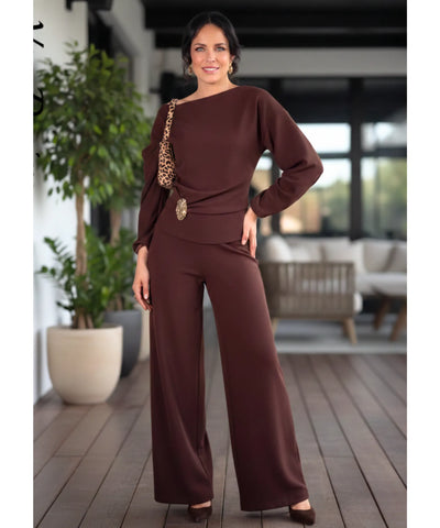 Comprar conjunto alfaiataria feminino elegante crepe blusa ombro caído calça pantalona wide leg em promoção ZARA