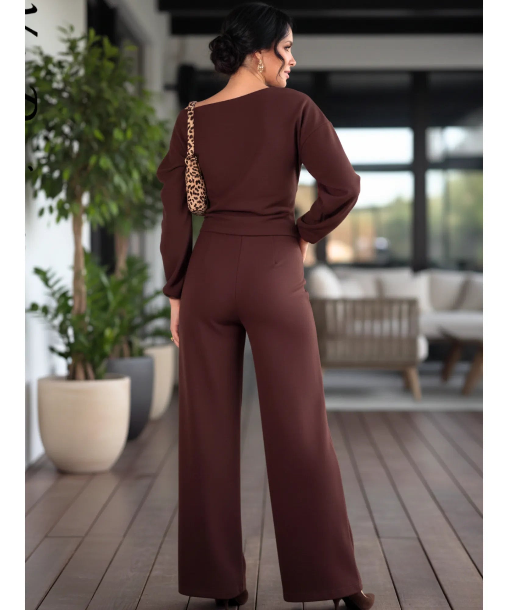 Comprar conjunto alfaiataria feminino elegante crepe blusa ombro caído calça pantalona wide leg em promoção ZARA