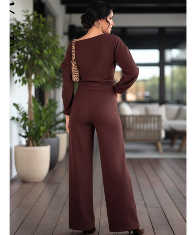 Comprar conjunto alfaiataria feminino elegante crepe blusa ombro caído calça pantalona wide leg em promoção ZARA