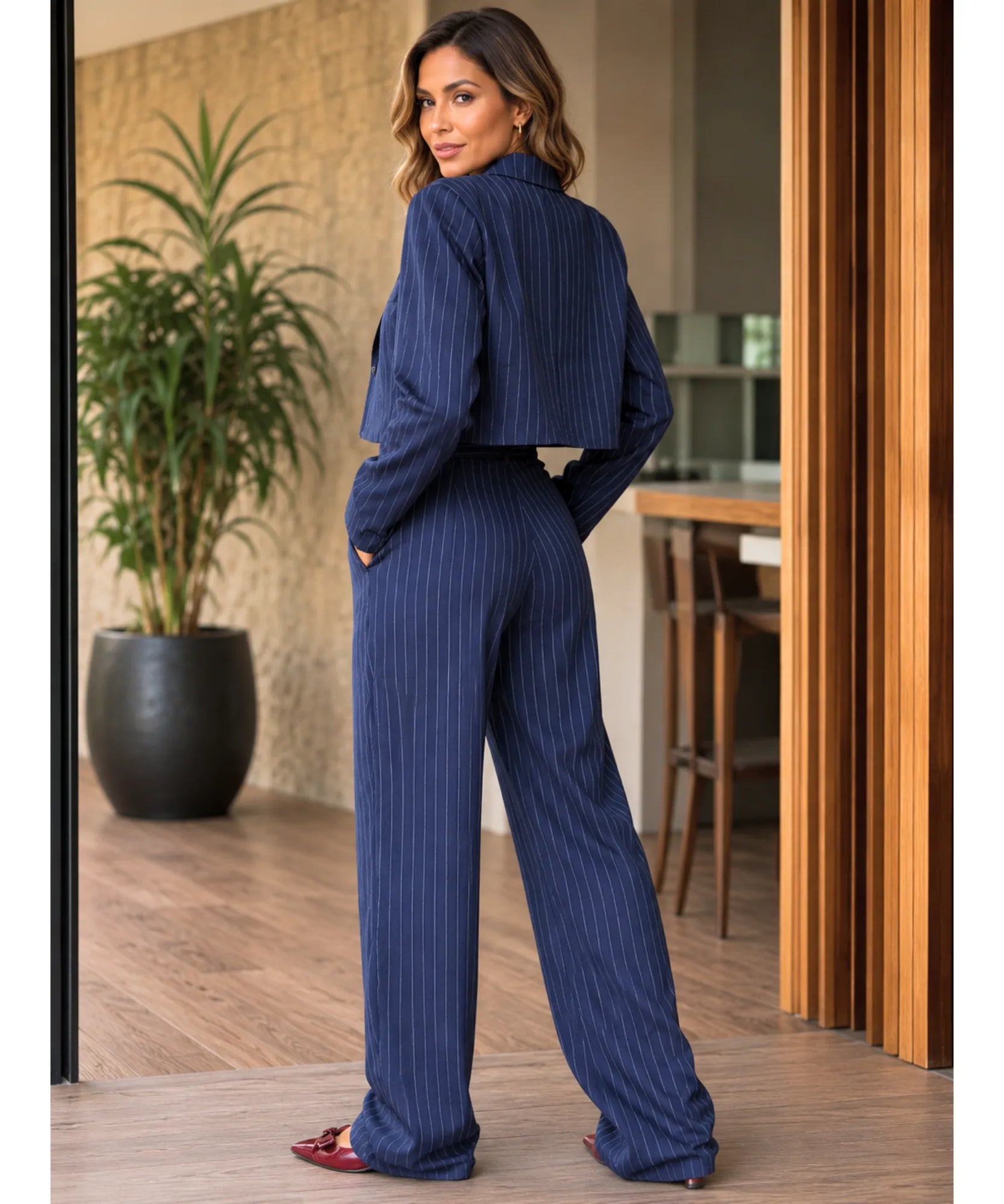 Comprar Conjunto Social Feminino Alfaiataria Risca de Giz barata e promoção ANELLIMN