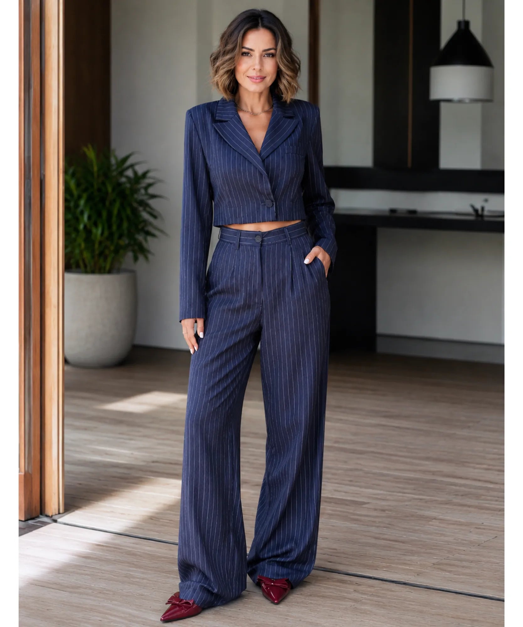 Comprar Conjunto Social Feminino Alfaiataria Risca de Giz barata e promoção ANELLIMN