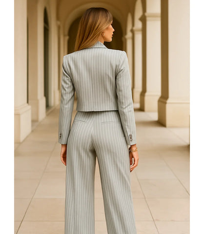 Comprar Conjunto Social Feminino Alfaiataria Risca de Giz Cinza ZARA
