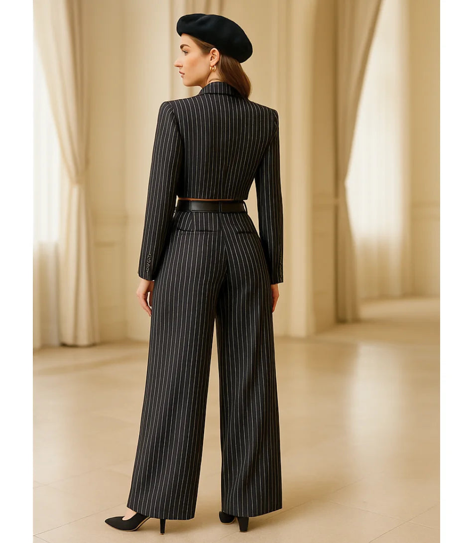Comprar Conjunto Social Feminino Alfaiataria Risca de Giz Preto ZARA

