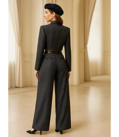 Comprar Conjunto Social Feminino Alfaiataria Risca de Giz Preto ZARA
