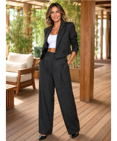 Comprar Conjunto Social Feminino Alfaiataria Risca de Giz barata e promoção ANELLIMN